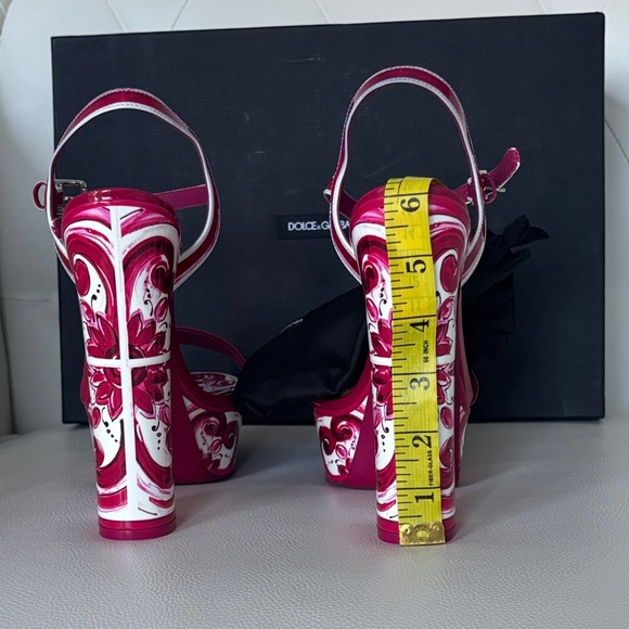 💯 Authentic DOLCE &GABBANA Keira Maiolica Leather Fuchsia &White Platform Sandal - Picture 17 of 17